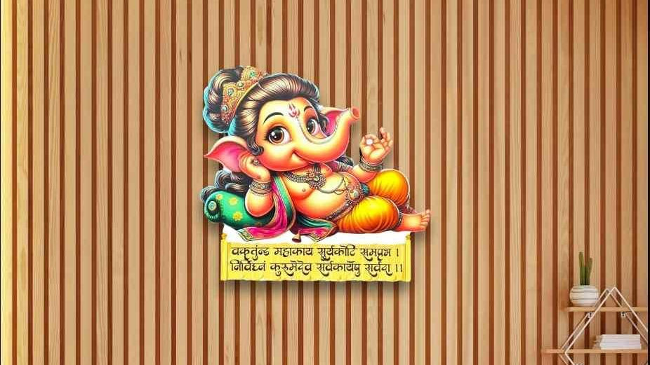 Bal Ganesha Wooden Wall Sticker With Quotes